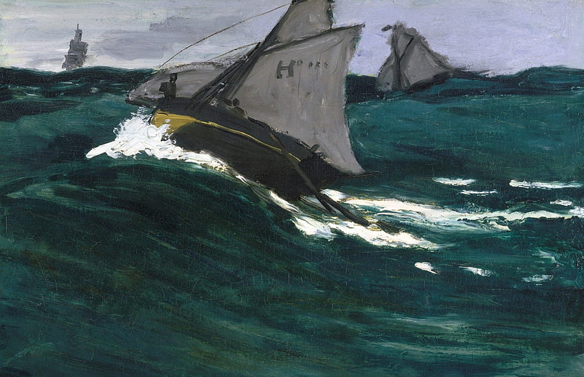 yoshida hiroshi japońskie dzieło sztuki malarstwo łódź wodna, japońskie malarstwo oceaniczne Tapeta HD