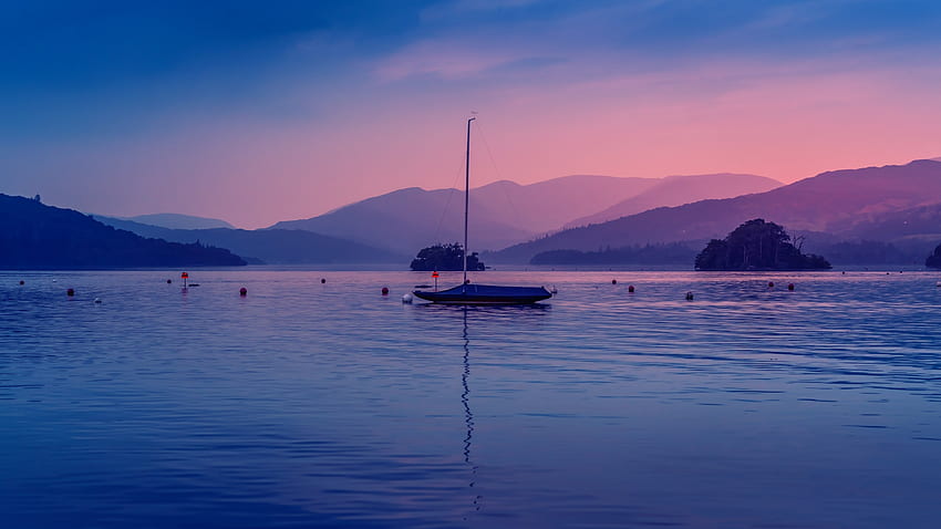 Windemere lake , Boat, Bowness Bay, Dawn, Body of Water, Evening, Nature, Boat On Water HD wallpaper