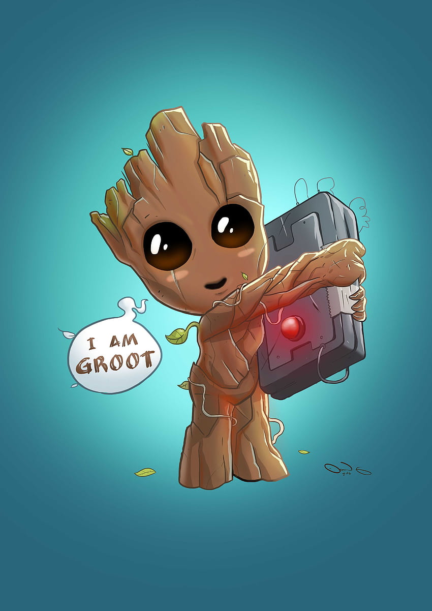 Groot y Baby Groot, linda maravilla fondo de pantalla del teléfono