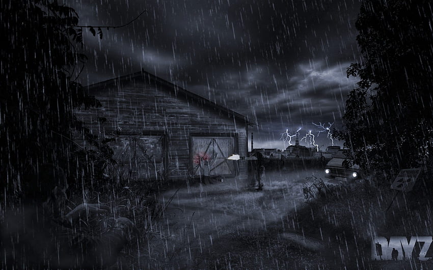 horror, rain, zombies, alone, execution, silent, manipulations HD wallpaper
