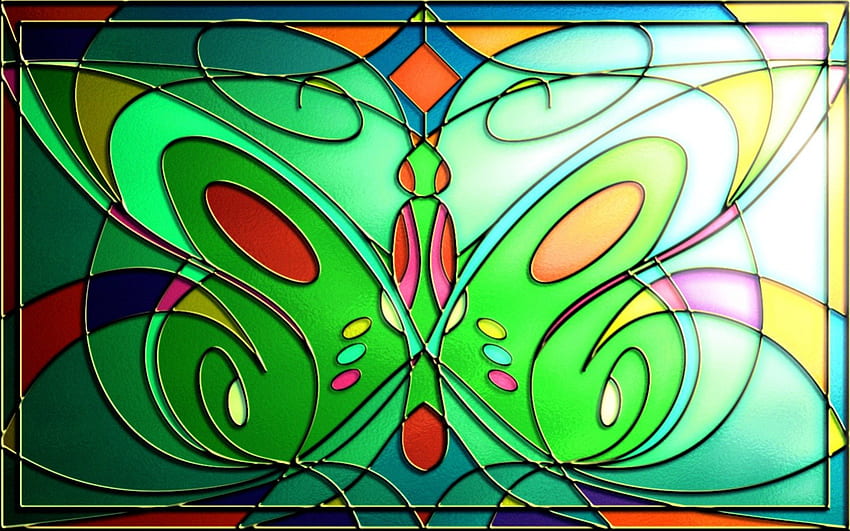 Jendela kupu-kupu, kupu-kupu, jendela, kaca patri, alam, warna-warni Wallpaper HD