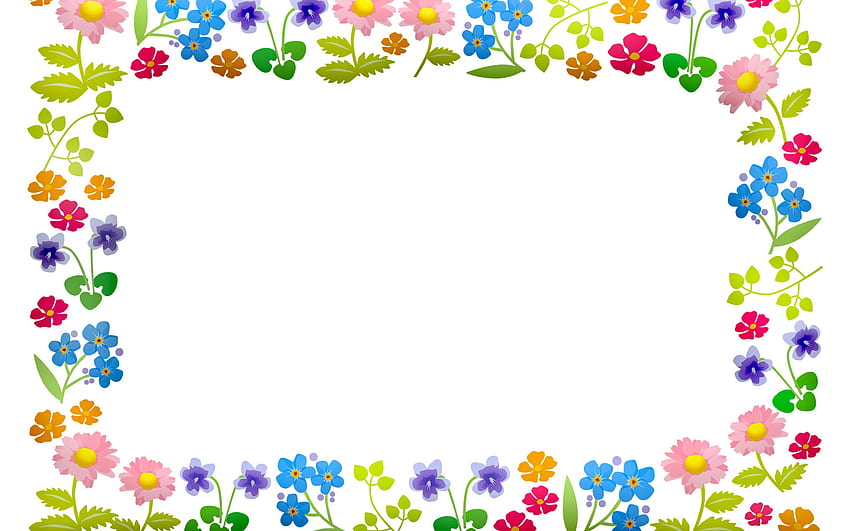 Blumenrahmen, weißer Hintergrund, Blumen, Rahmen aus bunten Blumen, Rahmenvorlagen für mit Auflösung. Gute Qualität HD-Hintergrundbild
