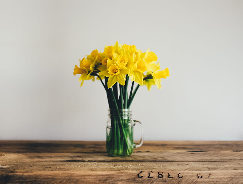 Flowers, Narcissussi, Bouquet, Vase HD wallpaper