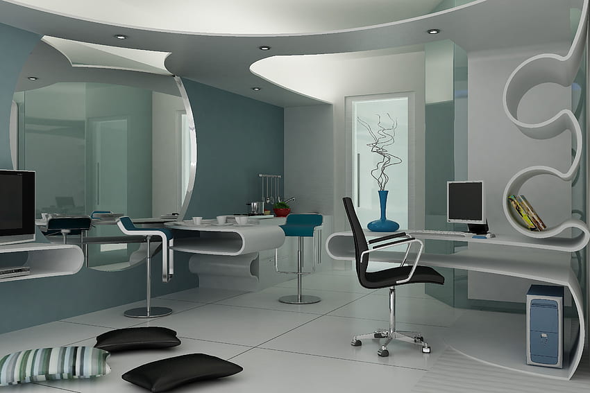 Estilo moderno, sillas, mesas, habitación, ventanas. fondo de pantalla