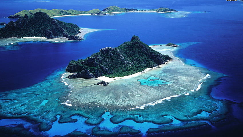 mamanuca islands, sea, reef, mountains, islands HD wallpaper
