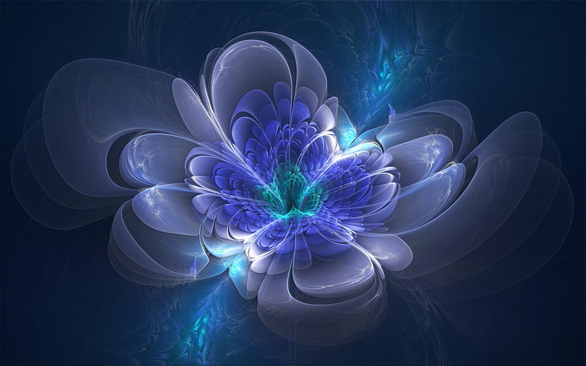 Lila blaue abstrakte Blume, blau, lila, weiß, abstrakt, Blumen, Fraktal HD-Hintergrundbild