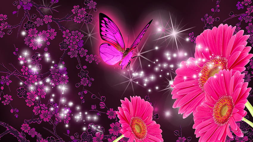 Purple With Butterflies, Neon Pink Butterfly HD wallpaper