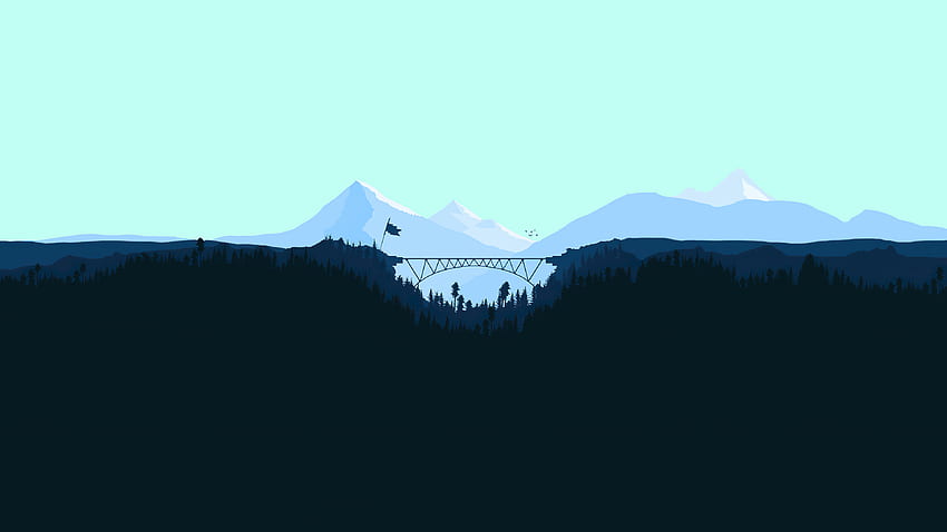Snowy peak, flat mountains, bridge, minimal HD wallpaper