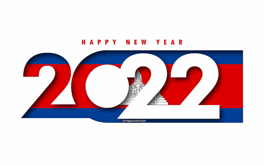 Happy New Year 2022 Cambodia, white background, Cambodia 2022, Cambodia 2022 New Year, 2022 concepts, Cambodia, Flag of Cambodia HD wallpaper