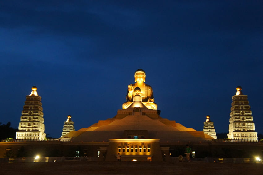 Buddha Memorial Center-Taiean, building, buddha, light, taiwan HD wallpaper