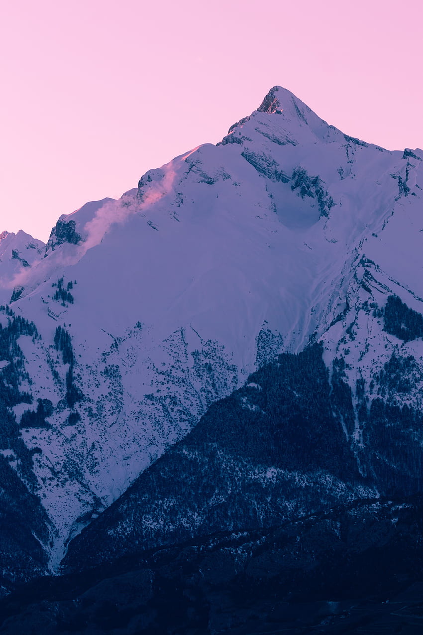 Winter, Nature, Sunset, Sky, Pink, Snow, Mountain, Peak HD phone wallpaper