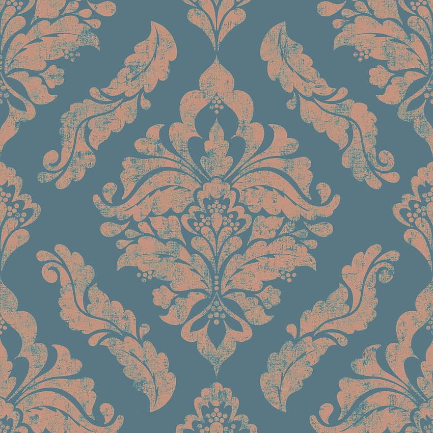 Graham & Brown Vermeil 56 Sq Ft Teal Rose Gold Paper Damask Unpasted Paste The Wall In The Department HD phone wallpaper