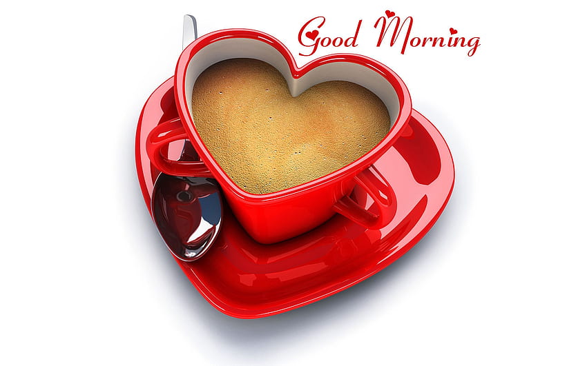 Love Red Heart Shape Coffee Cup Good Morning HD wallpaper