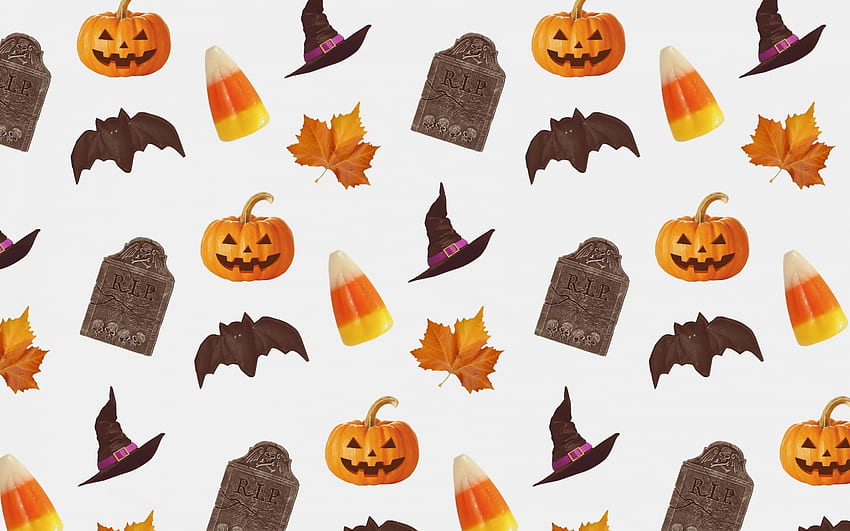 Tekstur, putih, kertas, oranye, penyihir, halloween, jagung, labu, topi, pola Wallpaper HD