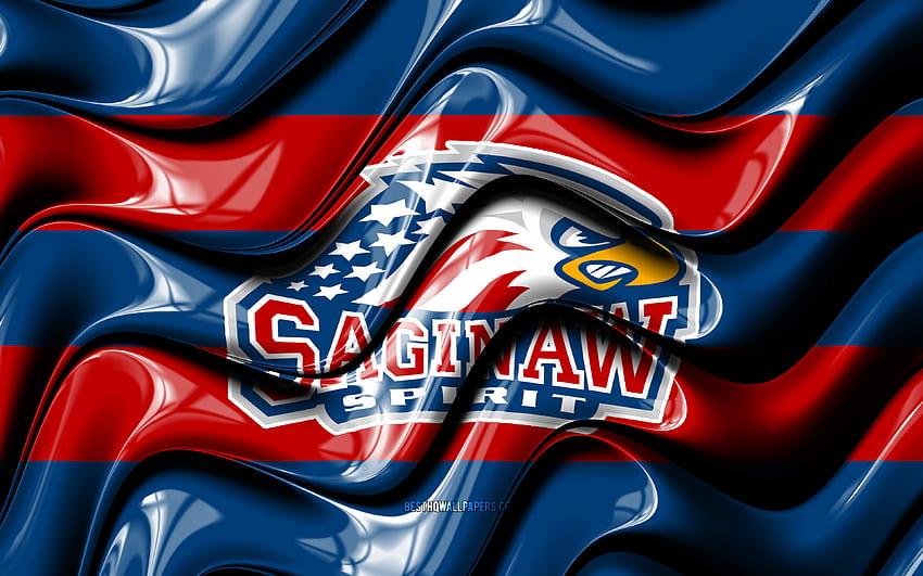 Bandiera Saginaw Spirit, onde 3D blu e rosse, OHL, squadra canadese di hockey, logo Saginaw Spirit, hockey, Saginaw Spirit, Canada Sfondo HD