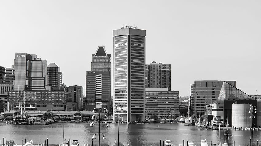 Baltimore City Architecture View Grayscale HD wallpaper