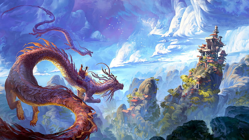 Dragón chino de fantasía, ilustraciones chinas fondo de pantalla