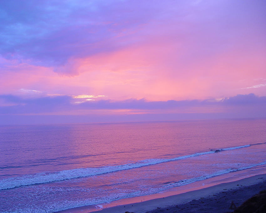 Solar Beach, biru, pink, langit, alam, air, pantai Wallpaper HD
