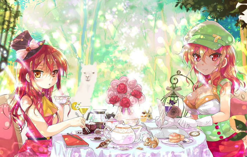夏、お茶会、Dvochki - Tea Party Anime Girl - -、Garden Tea Party 高画質の壁紙