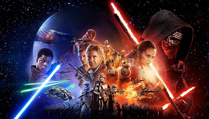Star Wars, Star Wars: Episode VII The Force Awakens, Kylo Ren, Han Solo, BB 8, Chewbacca, Captain Phasma, R2 D2, C 3PO, Luke Skywalker, Stormtrooper, ... HD wallpaper