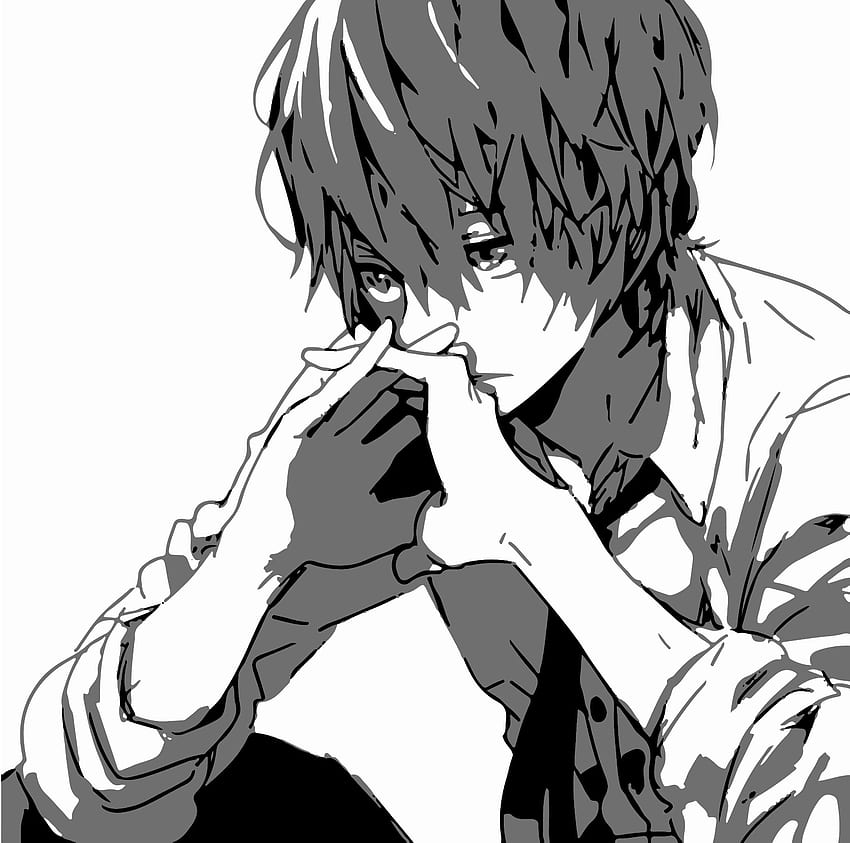 Anime Manga Black and white Desktop Manga boy black Hair monochrome png   PNGEgg