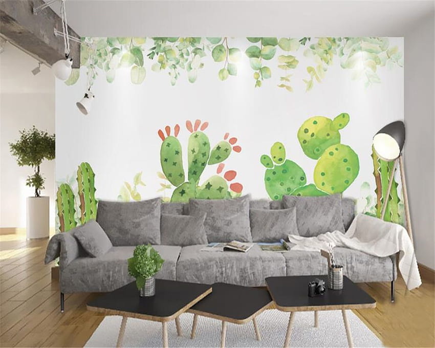 US $8.85 41% OFF. Custom Children's Room Interior For Walls 3D Watercolor Cactus Living Room Background Hand Painted Beibehang In HD wallpaper