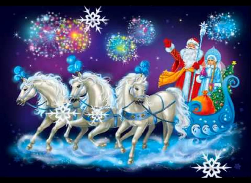 Santa And White Horses, Toys, White, Santa, Sleigh, Horses HD wallpaper