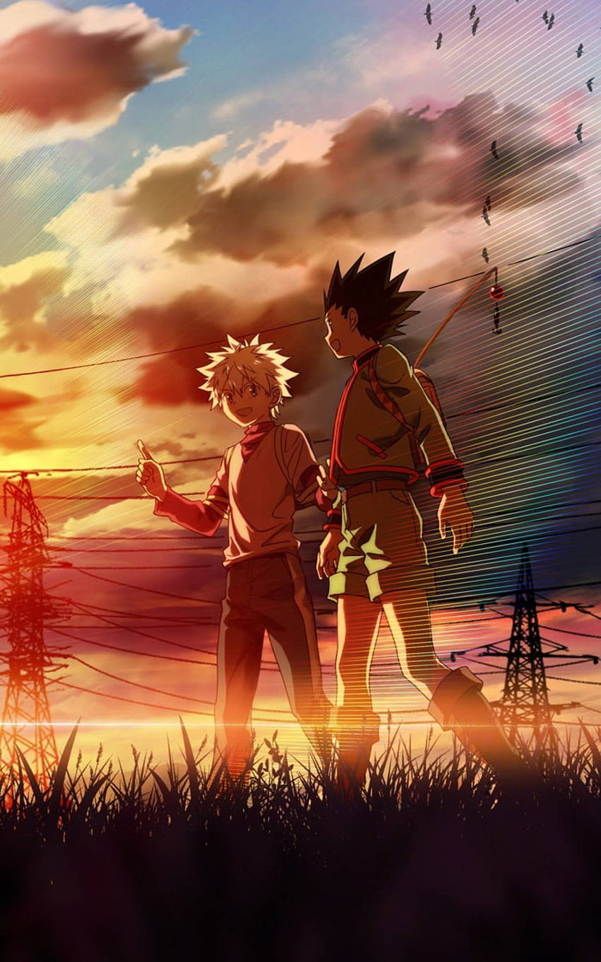 Gon and Killua walking at a beautiful sunset Resolution , Anime , , and Background - Den, Cartoon Sunset Aesthetic HD phone wallpaper