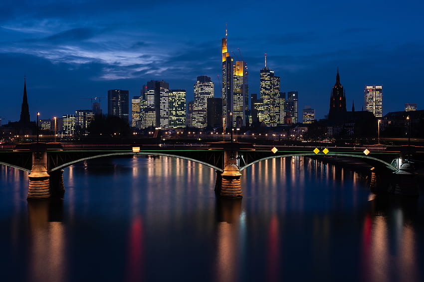 Städte, Flüsse, Architektur, Gebäude, Lichter, Nachtstadt, Brücke HD-Hintergrundbild
