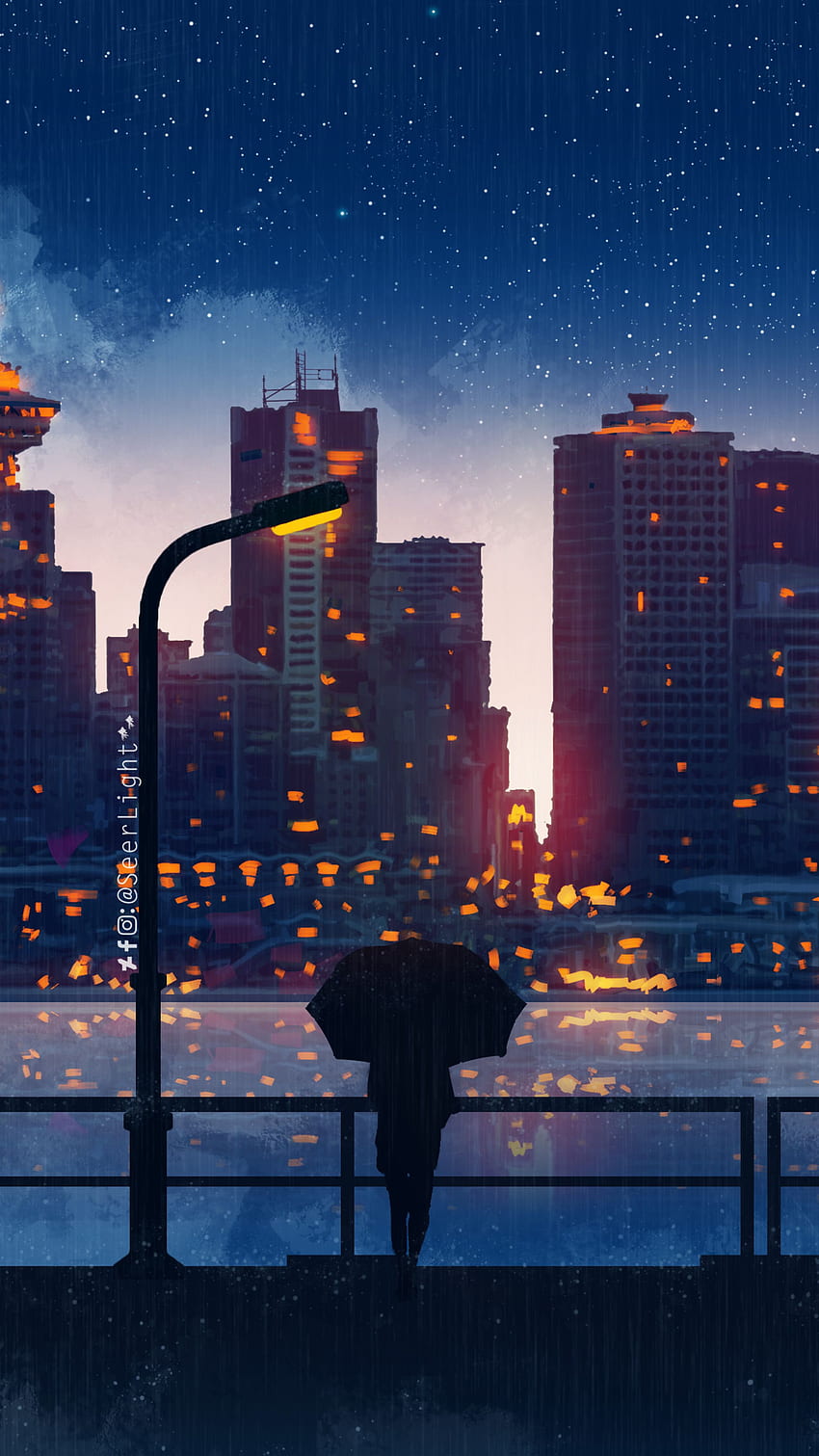 Anime City Lights Night Rain Umbrella Sky Sony Xperia X, XZ, Z5 Premium , , Hintergrund und Anime Rainy City HD-Handy-Hintergrundbild