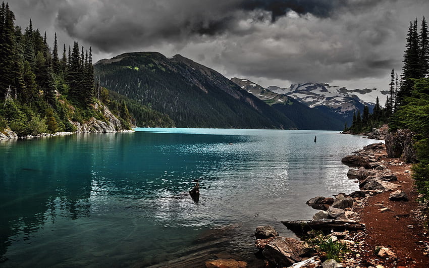 Natur, Steine, Berge, See, Überwiegend bewölkt, Bedeckt, Niedergeschlagenheit HD-Hintergrundbild