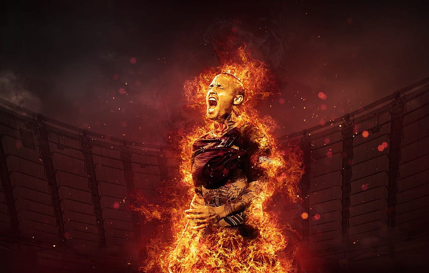 sport, fire, stadium, football, player, AS, Radja Nainggolan HD wallpaper