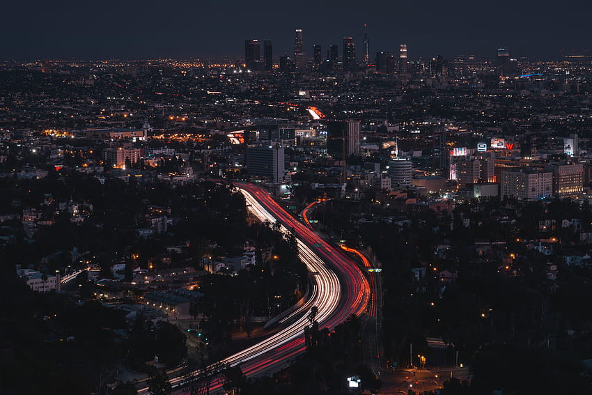 Cities, Night, Usa, Night City, City Lights, United States, Long-Term Exposure, Los Angeles HD wallpaper
