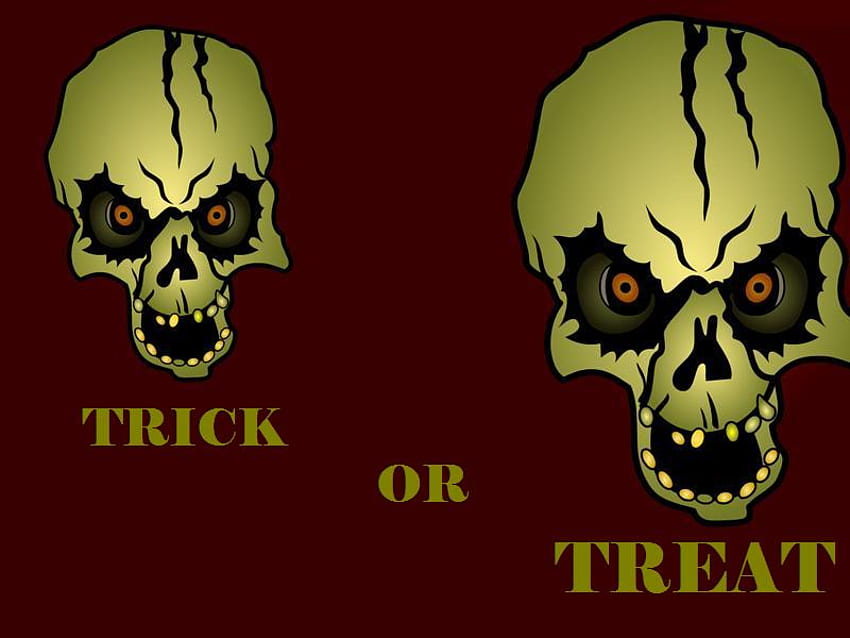 TRICK OR TREAT SKULLS, Halloween, beängstigend, behandeln, grün, Schädel HD-Hintergrundbild