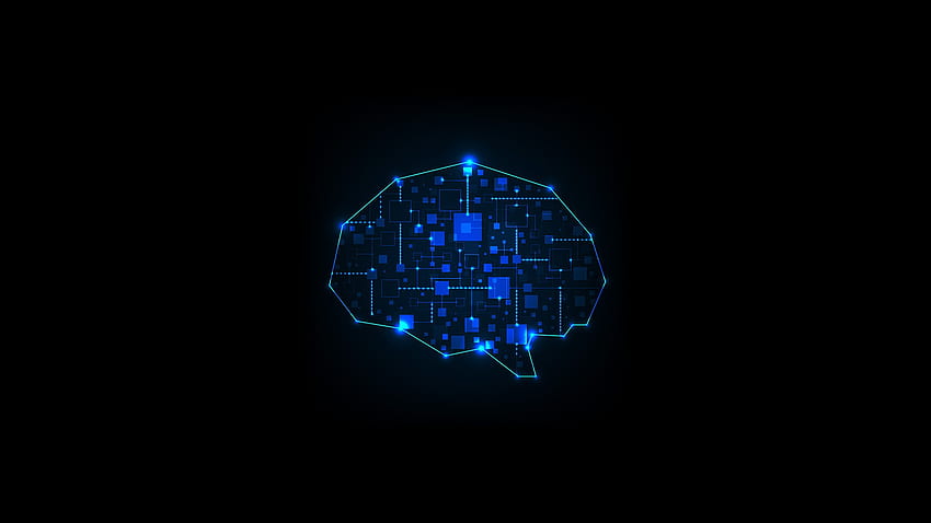 simple, líneas, negro, brillante, arte digital, minimalismo, placas de circuito, tecnología, cerebro, cuadrado, conectividad, electricidad, azul. Mocah fondo de pantalla