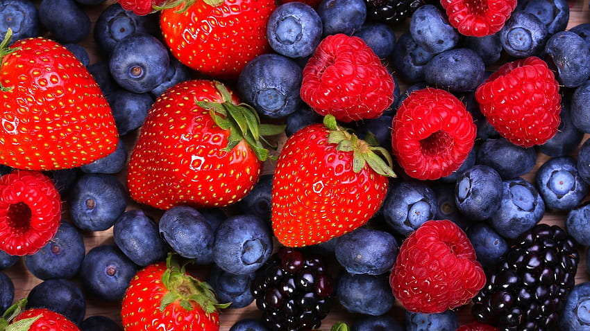 Strawberry, blueberry, fruit, gourmet HD wallpaper