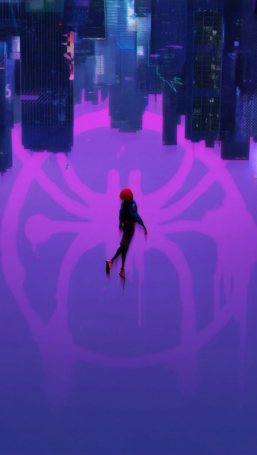 Spider Man: Into The Spider Verse Ultra, Spider Man Púrpura fondo de pantalla del teléfono