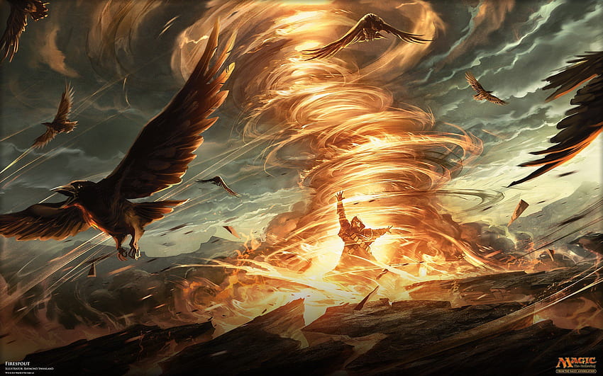магьосник, Magic: The Gathering, Magic, Fire, Birds, Tornado / and Mobile & HD тапет