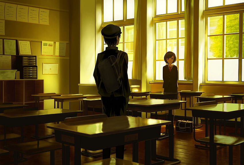 Anime, Original, Chair, Classroom, HD wallpaper