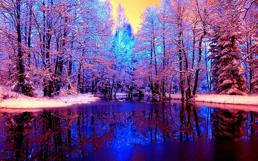 Winterdämmerung, Abenddämmerung, Dämmerung, Winter, Bäume, Natur, Landschaften HD-Hintergrundbild