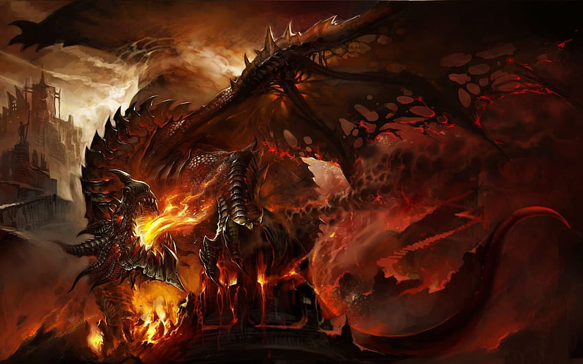 Epic Dragon background, Red Fire Dragon HD wallpaper