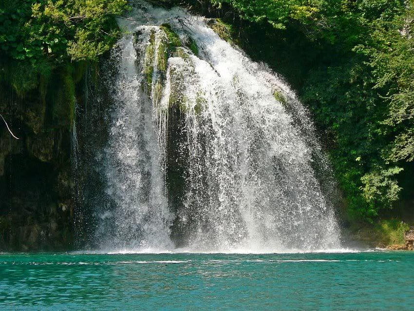 Waterfalls Plitvice , Croatia, falls, trees, water, lake HD wallpaper