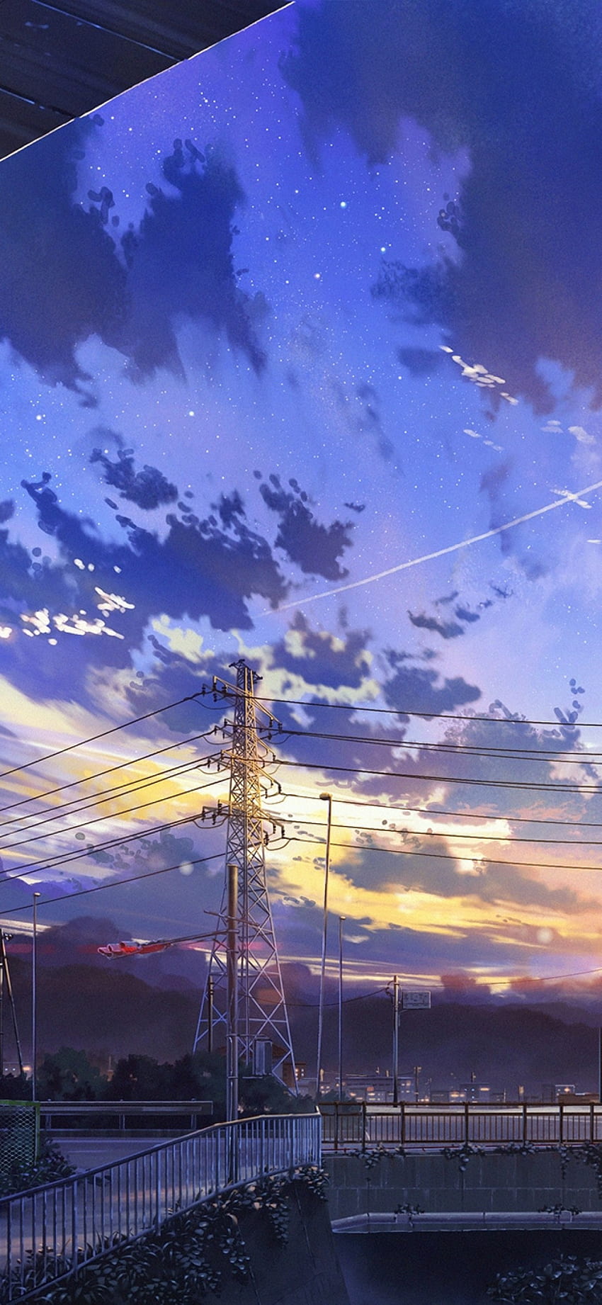 Anime Landscape, Scenery, Clouds, Stars, Buildings for Xiaomi Mi 10 & Mi 9 & Mi Mix 3 & Black Shark 2, Huawei P30 Pro, Vivo V15 Pro, OnePlus 6T, Huawei Y9 2019, 1080X2340 Anime HD phone wallpaper