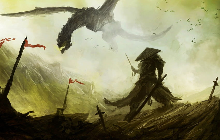 Fiction, dragon, art, samurai, dragon, banner, samurai, battlefield for ...