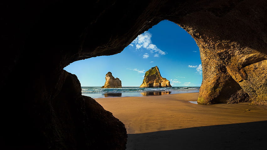 Wharariki Beach Cave, Archway Islands, 뉴질랜드 남섬. Windows 10 스포트라이트, Windows 해변 HD 월페이퍼