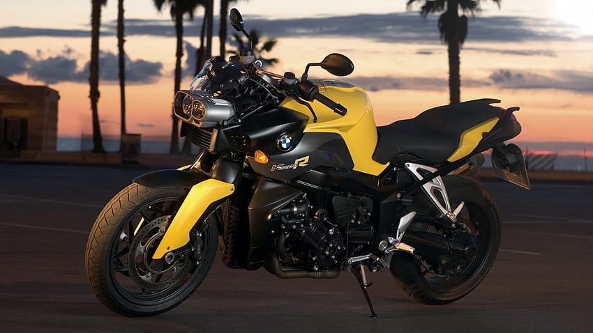 Yellow Black BMW K 1200 R Motorcycle Sunset Background Bike HD wallpaper
