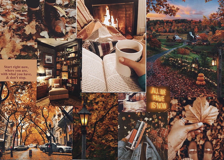 Gemütliches Herbst-Fall-Moodboard. Süß, Herbst, Laptop HD-Hintergrundbild