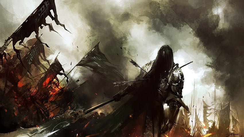 Caballeros medievales .. armas de batalla de caballero guerrero oscuro fondo de pantalla