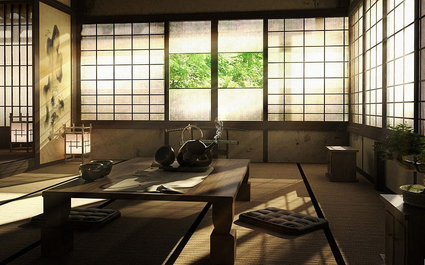 : Japón, arquitectura, grafía, madera, casa, interior, Casa tradicional japonesa fondo de pantalla