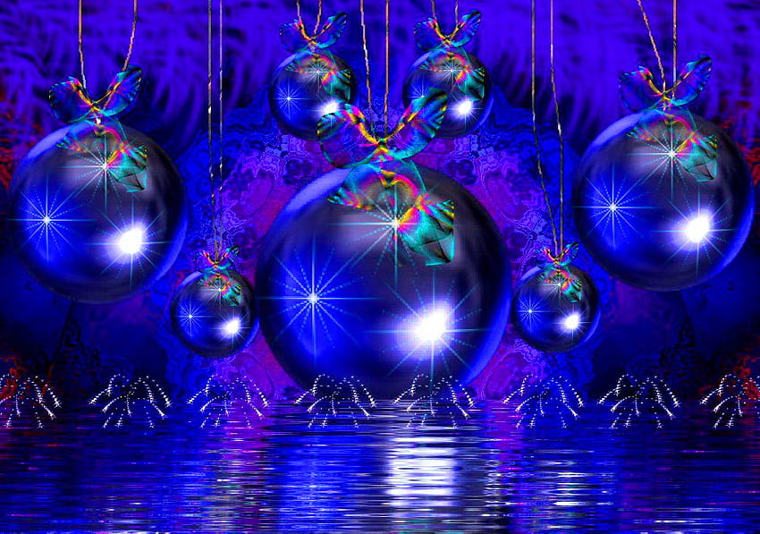 Sapphire Christmas, blue, light, christmas, decorations, balls, reflections HD wallpaper